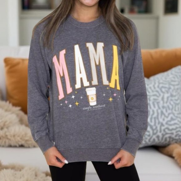 Simply Southern Mama Sweatshirt (Mama needs coffee 😂)  Grey sweatshirt XL NWT - Picture 4 of 10